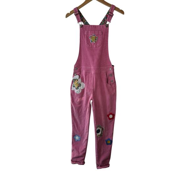 Boden Pink Corduroy Overalls Embroidered Flower Patches Kid Teen Size Age 13-14Y - Picture 12 of 16